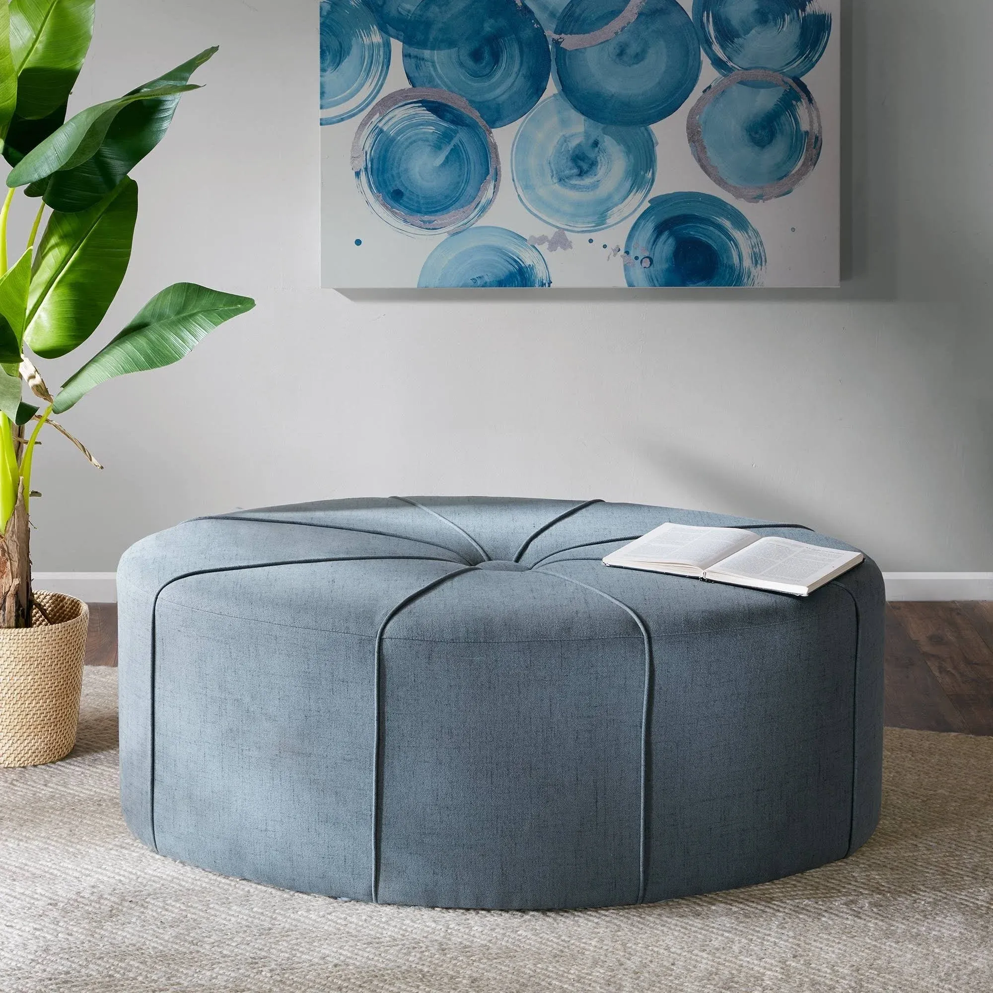 Mitchell Oval Ottoman Blue