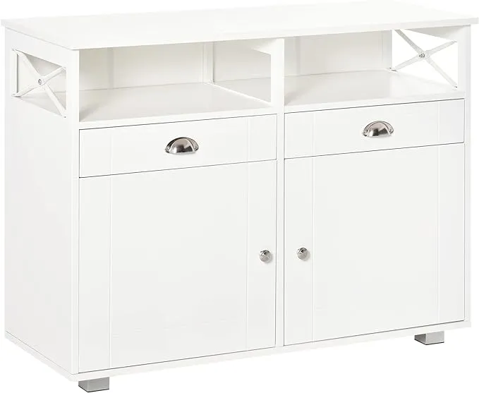 HOMCOM Sideboard Table Storage Cabinet with Large Tabletop and 2 Cabinets, White