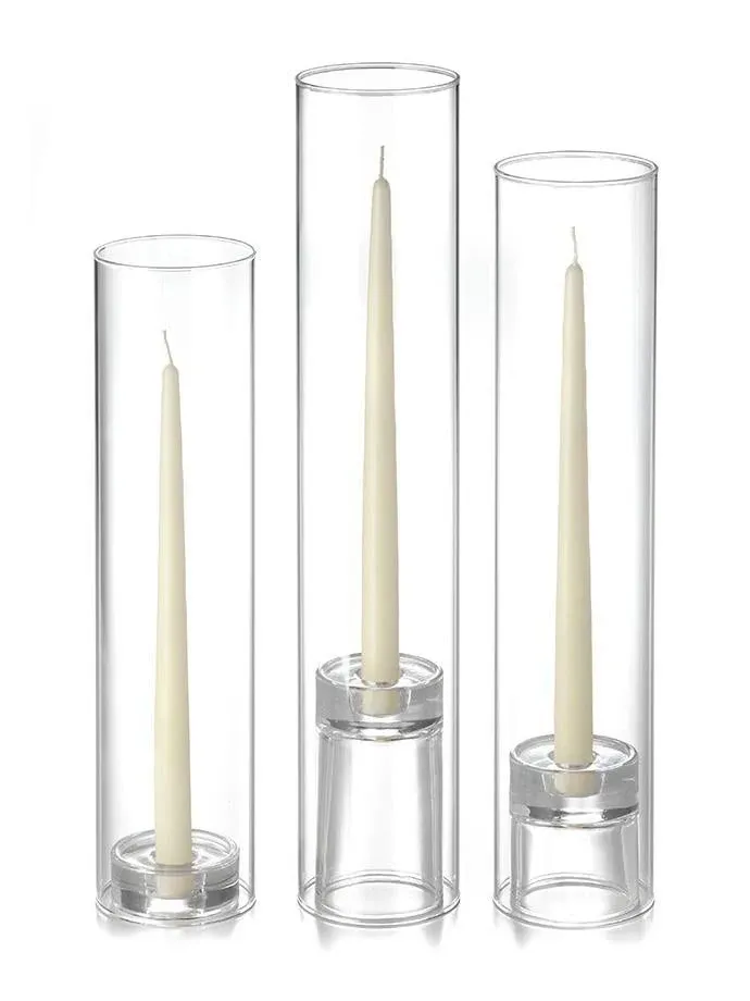 Yummi Set of 12 - 12" Taper Candles Chimney - Base Holders Ivory