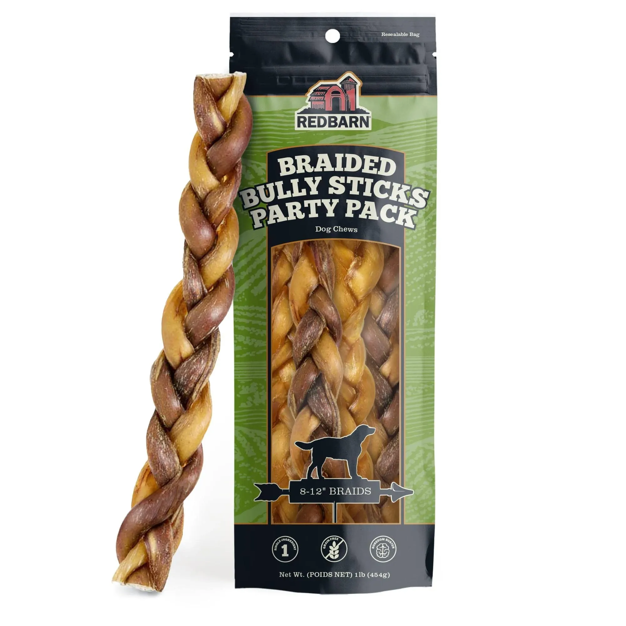 Redbarn All Natural 8-12” Braided Bully Sticks for Medium & Large Dogs - Healthy ...