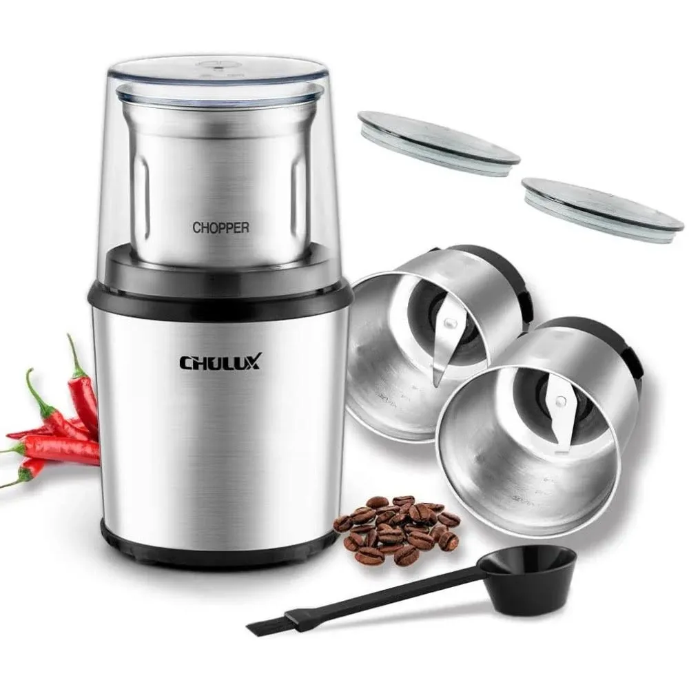 Chulux Coffee Grinder Electric,Built-In Sharp Blade Spice Grinder with 2 ...