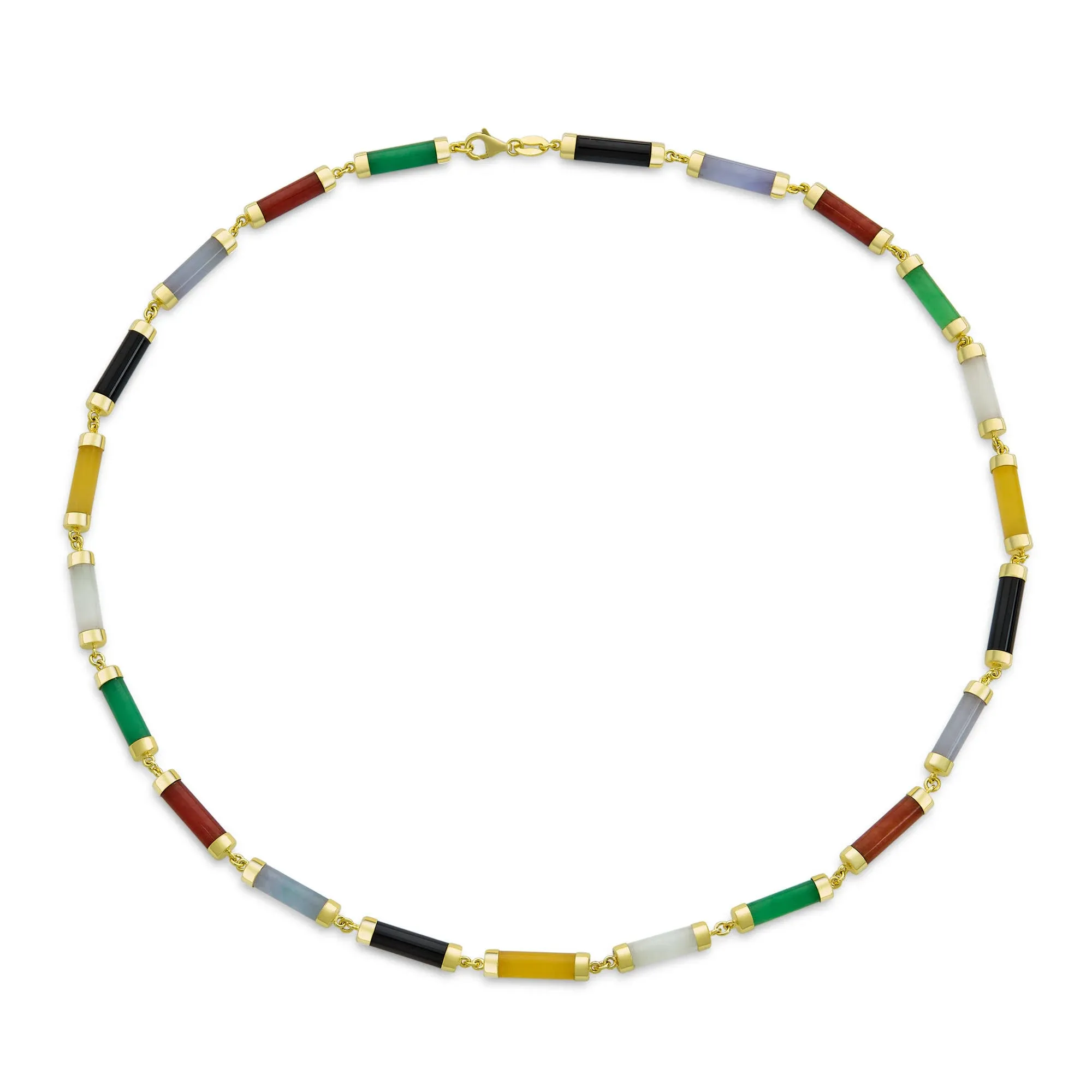 Genuine Onyx Gemstone Multi Color Green Jade Strand Tube Bar Necklace - Multi-Color