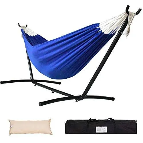 Lazy Daze Hammocks Double Hammock with 9ft Space-Saving Steel Stand Includes Portable Carrying Case, 450 Pounds Capacity (Dark Blue)