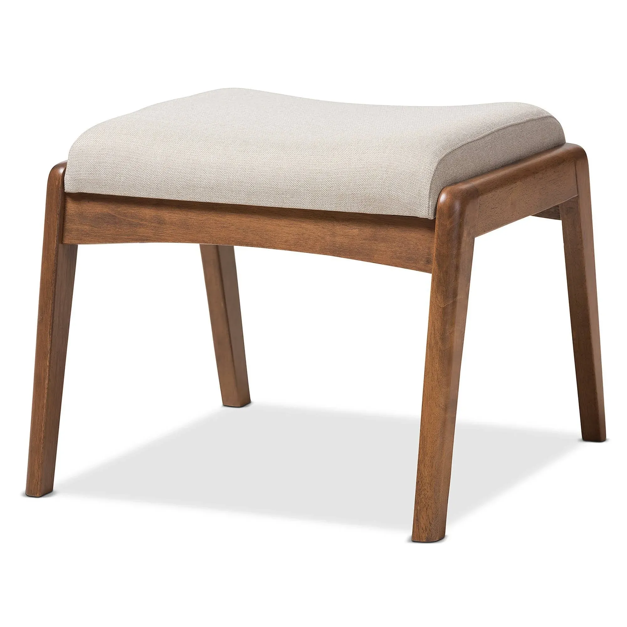 Baxton Studio Roxy Mid-Century Upholstery Ottoman, Light Beige