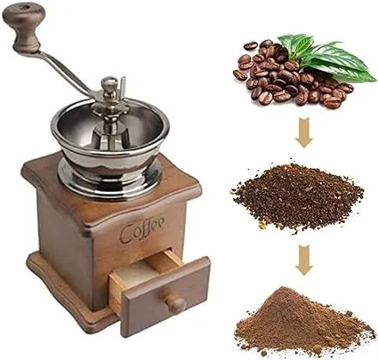 Manual Coffee Grinder Wood Vintage Antique Ceramic Hand Crank Mill With Retro