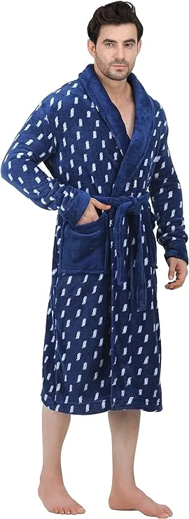 NY Threads Luxurious Men's Shawl Collar Fleece Bathrobe Long Spa Robe