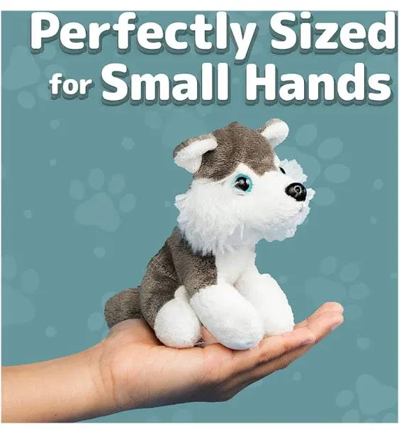 Plush Grey Husky Dog with Zippered Pouch for Its 2 Little Plush Baby Dogs Puppies - Plushlings Collection Soft Stuffed Animal Playset