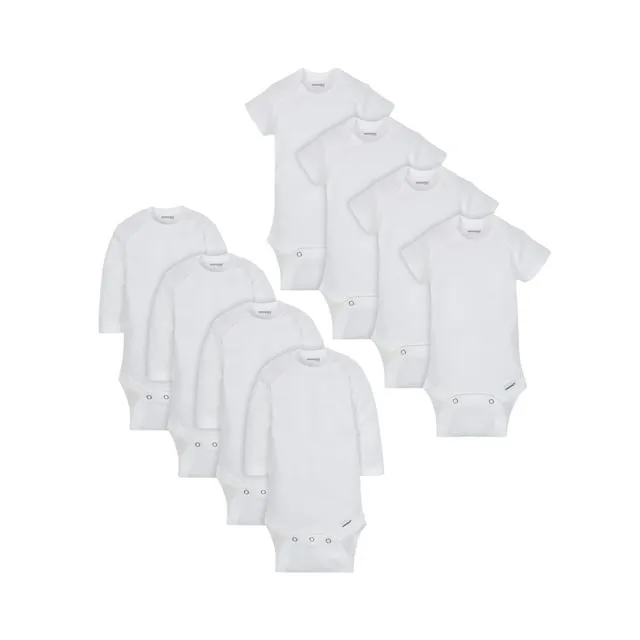 Onesies Brand Baby Boy or Girl Gender Neutral White Bodysuits Variety Short Sleeve & Long Sleeve, 8-Pack