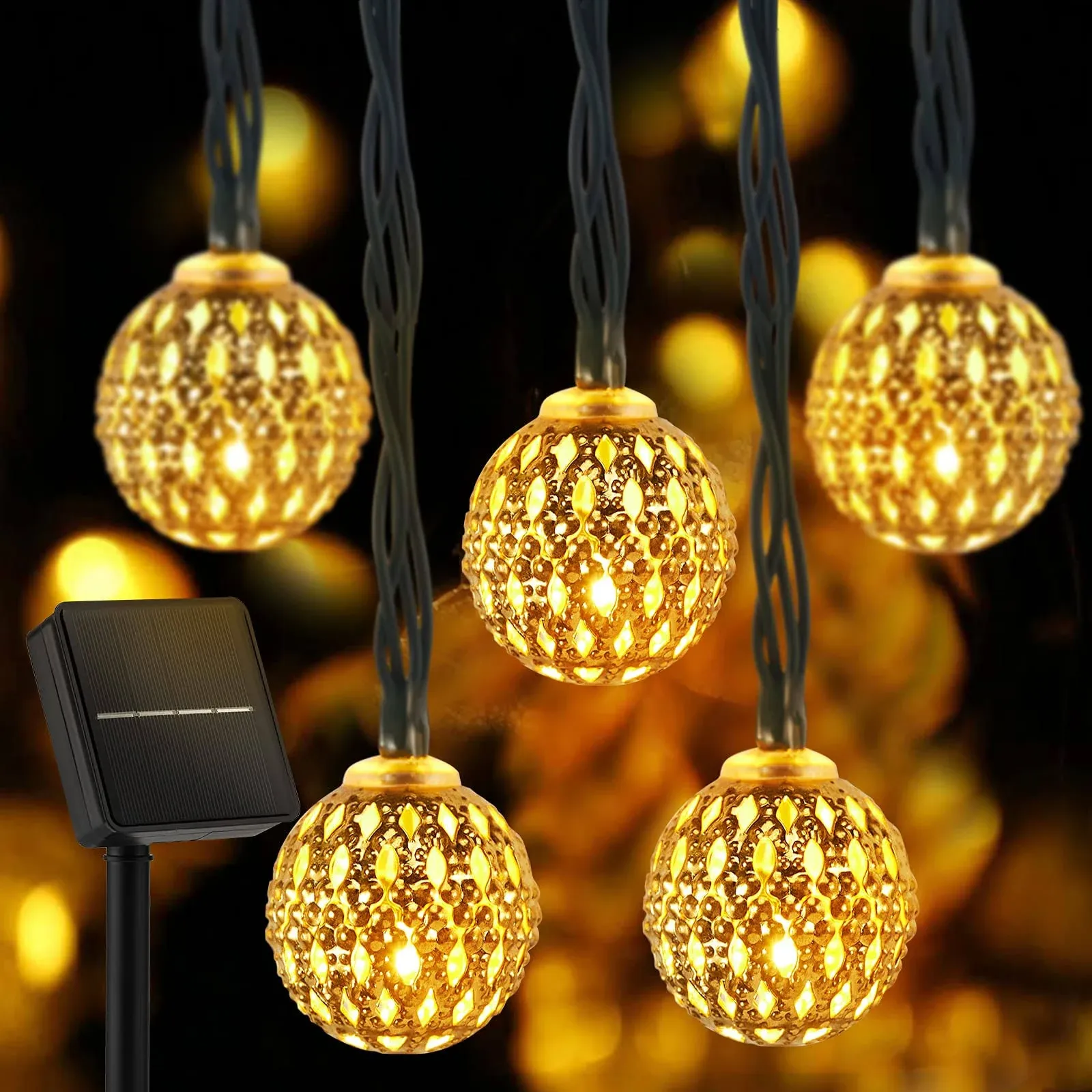 Solar Moroccan String Lights Christmas Ball Fairy String Lights 12m 7m 6.5m Outdoor Garden Lights IP65 Waterproof New Year Wedding Party Patio Tree Ha