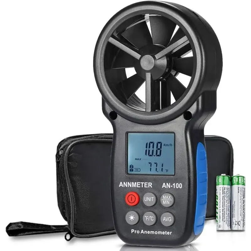 AIOMEST Digital Anemometer, Handheld Wind Speed Meter AI-100, Airflow Gauge Measures Air Temperature ℃/℉ Velocity for HVAC with Wind Chill Backlight