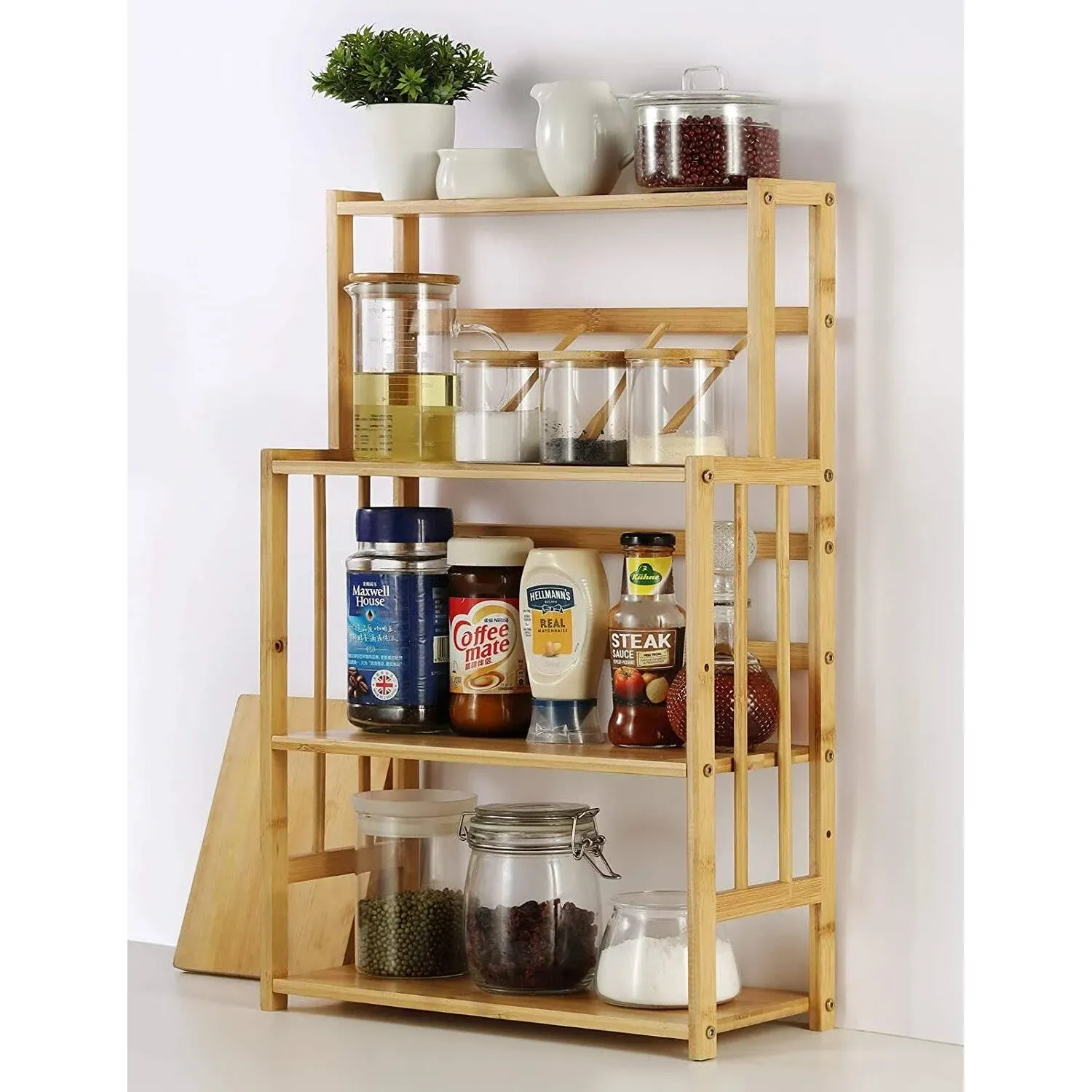 HYNAWIN Bamboo Spice Rack Storage Shelves-3 Tier Standing Pantry Shelf for ...