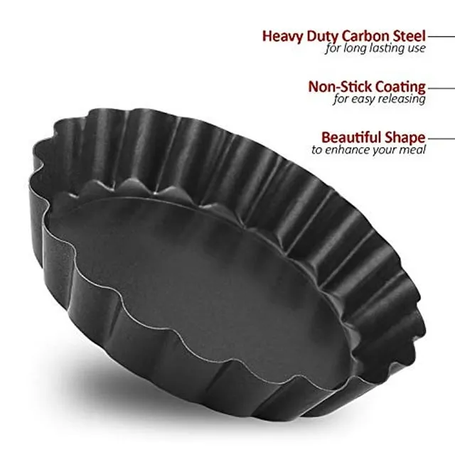 4” Quiche Pans with Removable Bottom, Non-Stick, Fluted Sides, Mini Tart Pans, r