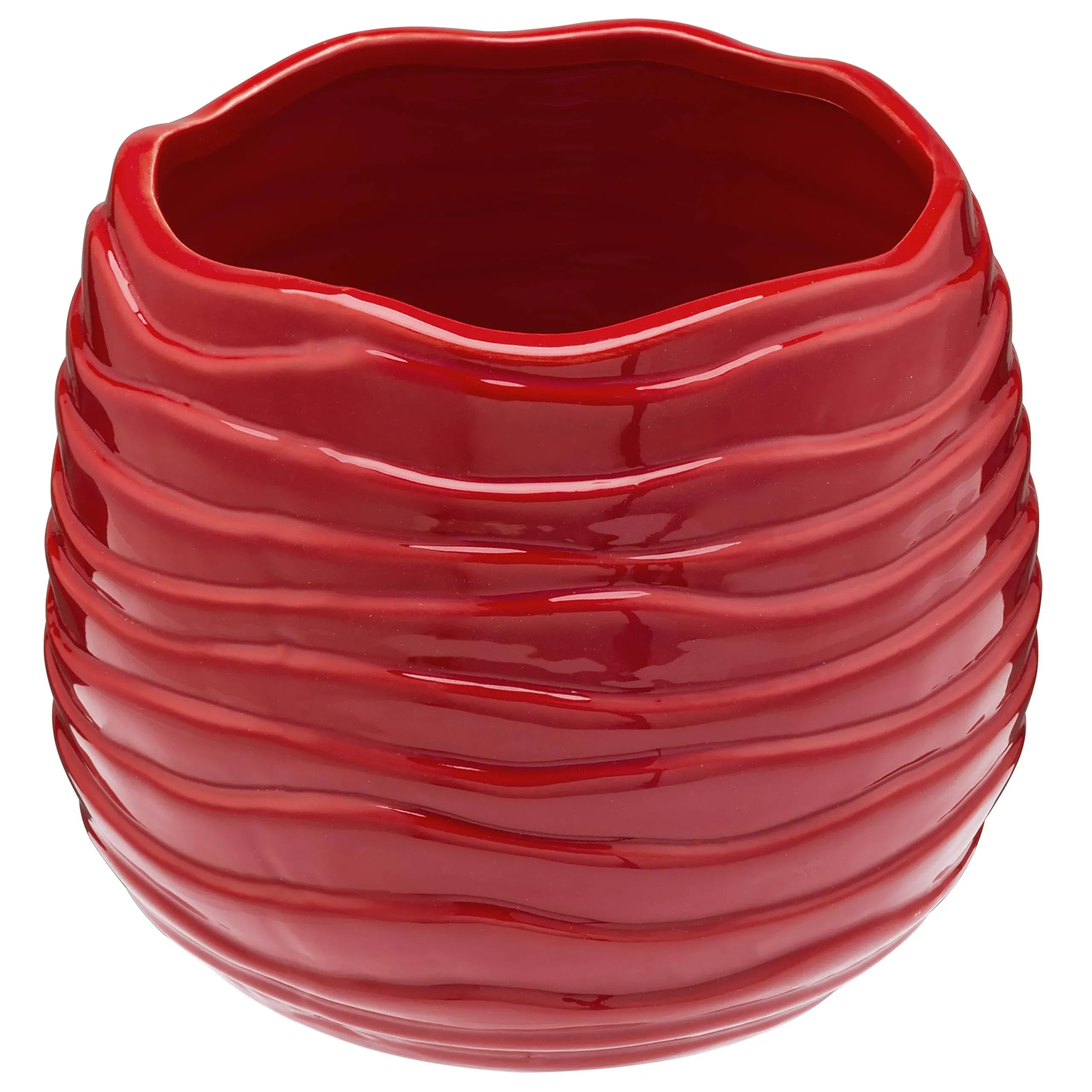 Red Ceramic Wavy Flower Planter Container Pot/Decorative Centerpiece Bowl Vase