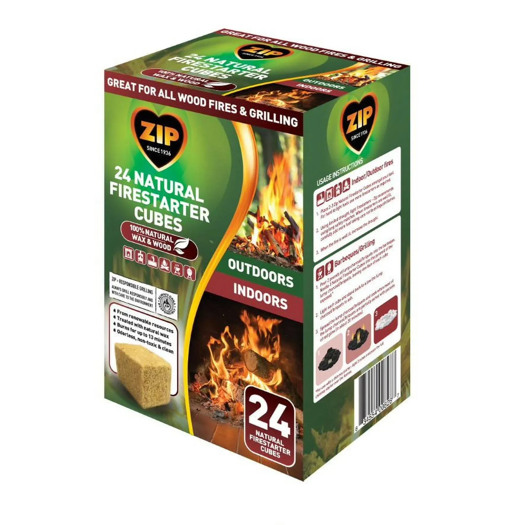 Zip Natural Firestarter Instant Light Cubes, 24 Count Pack for indoor &amp; outdoor