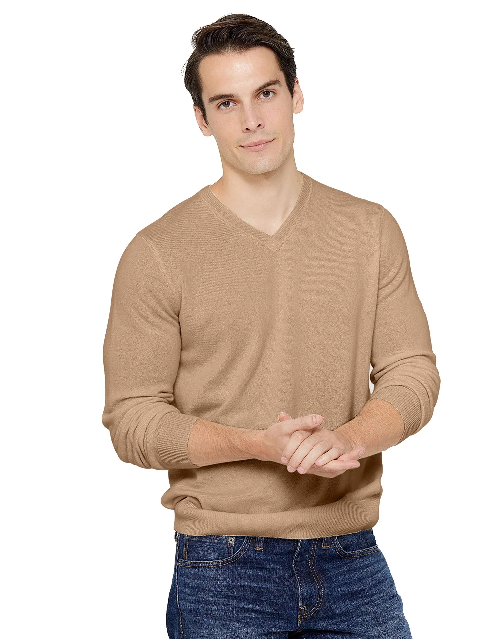 State Cashmere Men's Essential V-Neck Sweater 100% Pure Cashmere Classic Long Sleeve Pullover