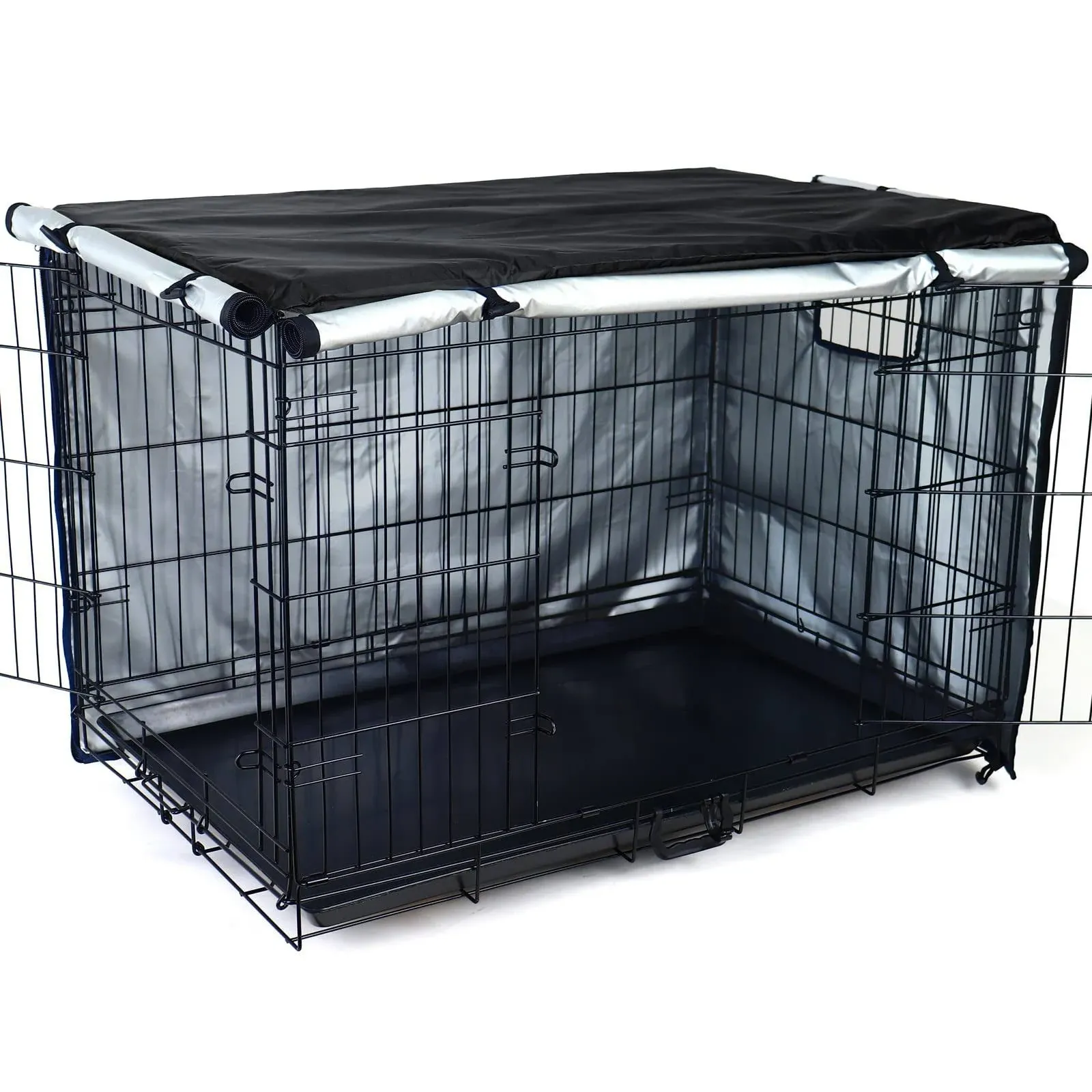 kefit Durable Dog Crate Cover-Double Door, Pet Kennel Cover Waterproof Anti-UV Dog Cage Cover Fit for 24-48 Inches Crate -Black