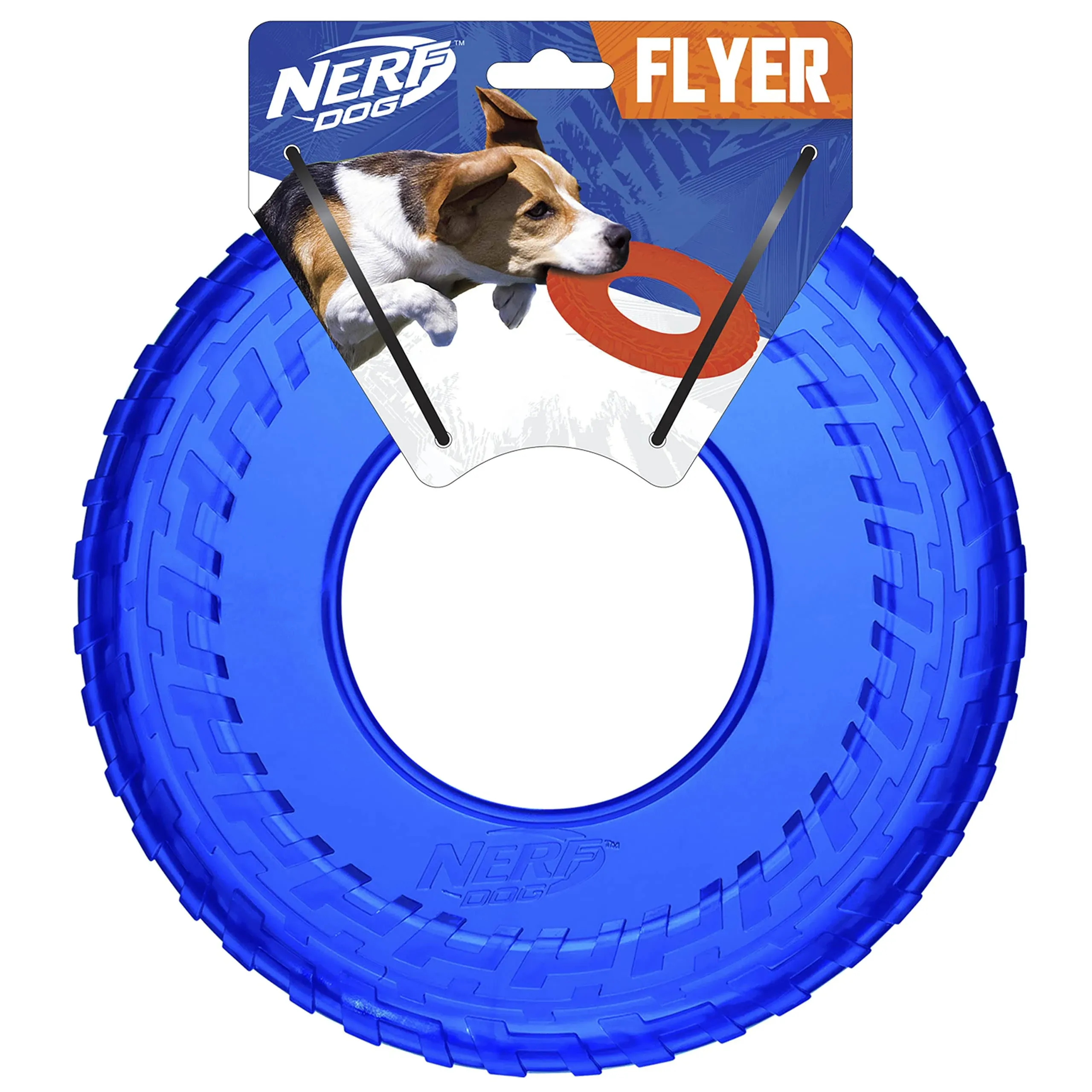 Nerf Dog 10in Enhanced Translucent TPR Tire Flyer - Blue,Medium Breeds