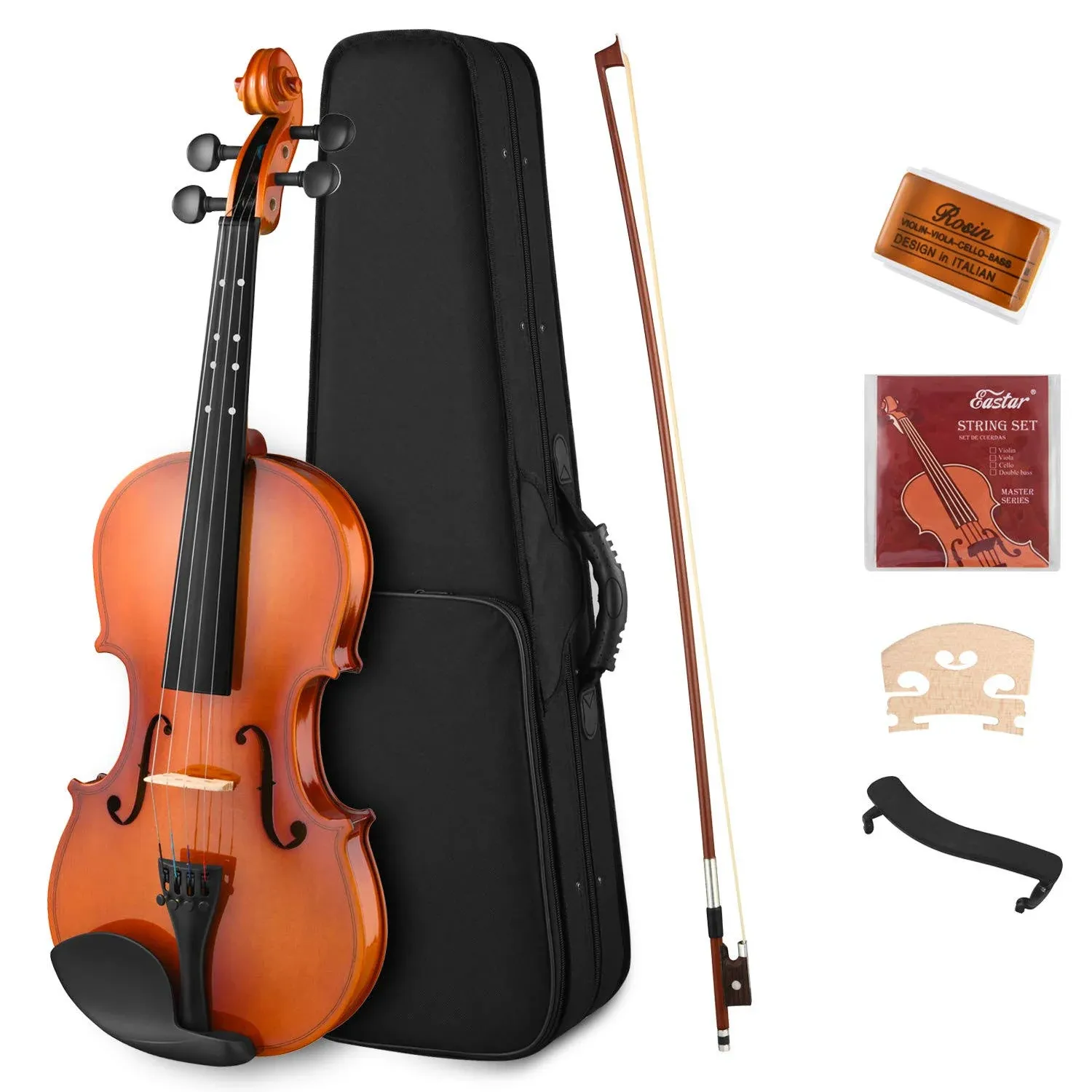 Eastar 1/2 Violin Set for Beginners, Half Size Fiddle with Hard Case, Rosin, Shoulder Rest, Bow, and Extra Strings (Imprinted Finger Guide on Fingerboard), EVA-2