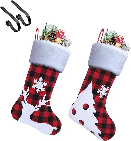 Christmas Stockings, 2Pcs 18 Inches Classic Large Christmas Stockings and 2Pcs S