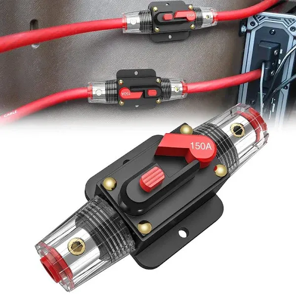 Nilight 150A Inline Circuit Breaker Resettable 12-24V DC Manual Reset Fuse Holder 3-15AWG Overload Protection for Car Audio Sound Amplifier System RV Marine Boat Truck Solar Inverter