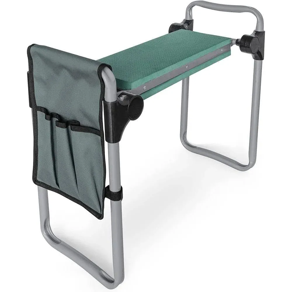 Try & DO Garden Kneeler and Seat with Smart Button-Press Design, Garden Stool with Soft EVA Kneeling Pad and Tool Bag, 2 in 1 Foldable and Lighrweight