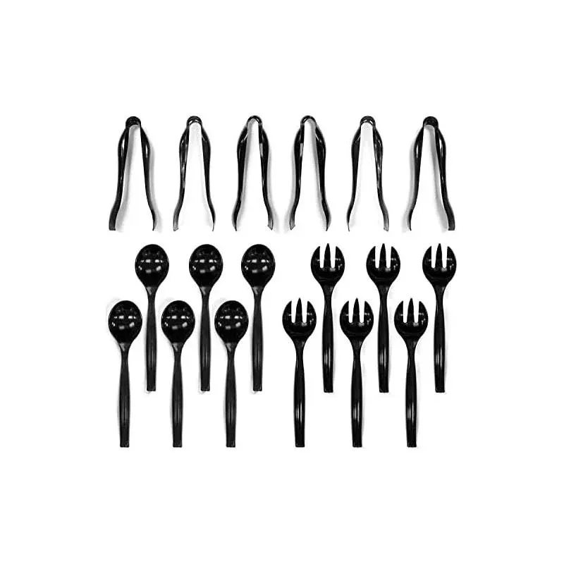 Disposable Plastic Serving Utensils - 6 Each 6" Serving Tongs, 10” Serving Spoons ...