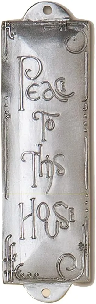 Peace to This House  Room Blessing, Pewter, Jewish & Christian Mezuzah Cover, 1.25&quot; x 5&quot;, Cynthia Webb Designs, Handcrafted in USA, RB219