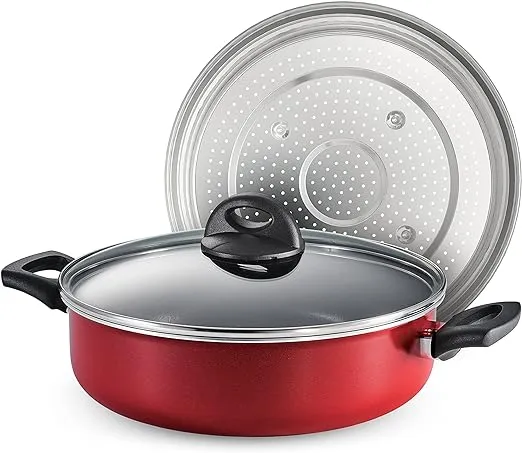 4 Qt Covered Nonstick Pan with Steamer, Versatile for cooking, and steaming at t