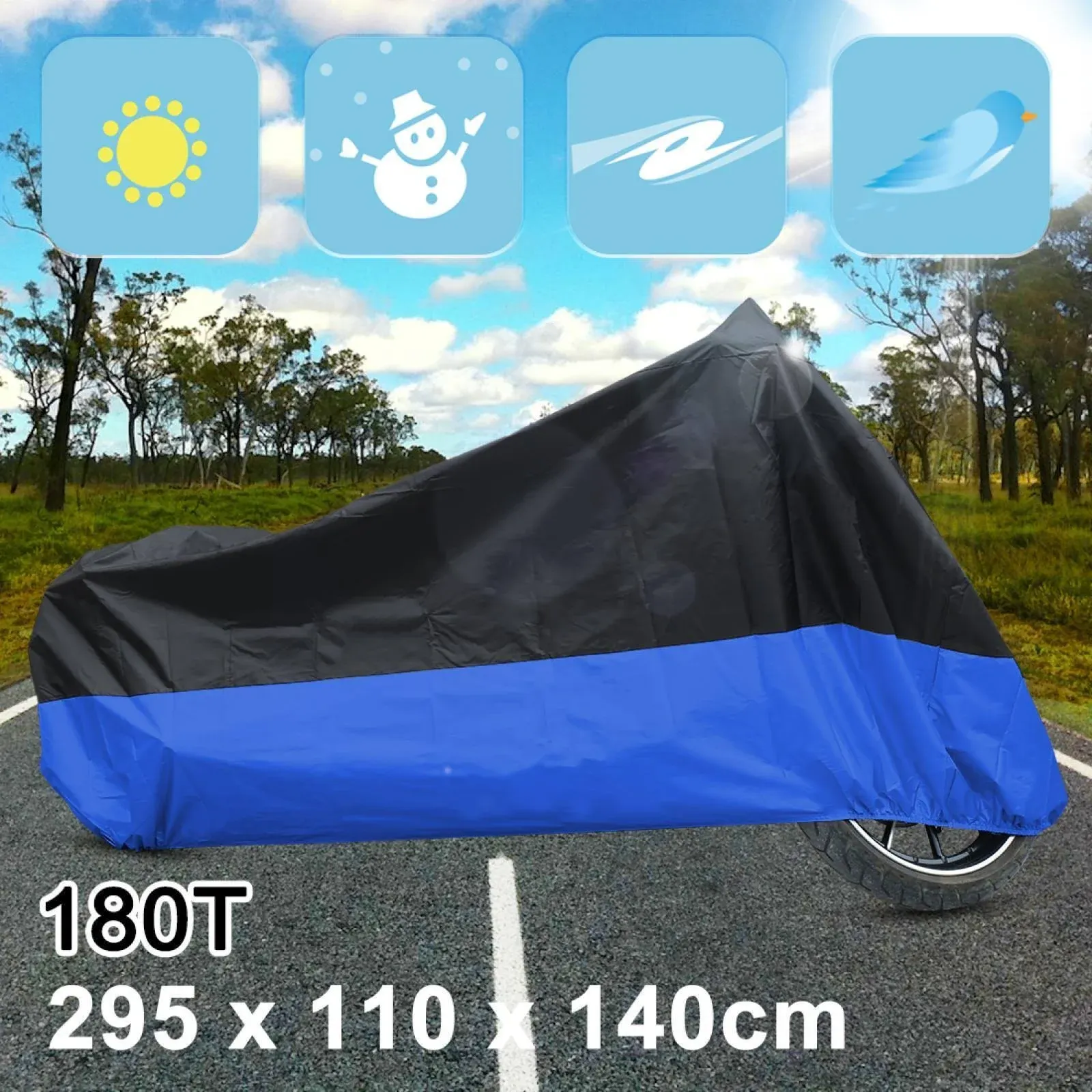 XXXL 180T Rain Dust Motorcycle Cover Black+Blue Waterproof Outdoor UV Protector