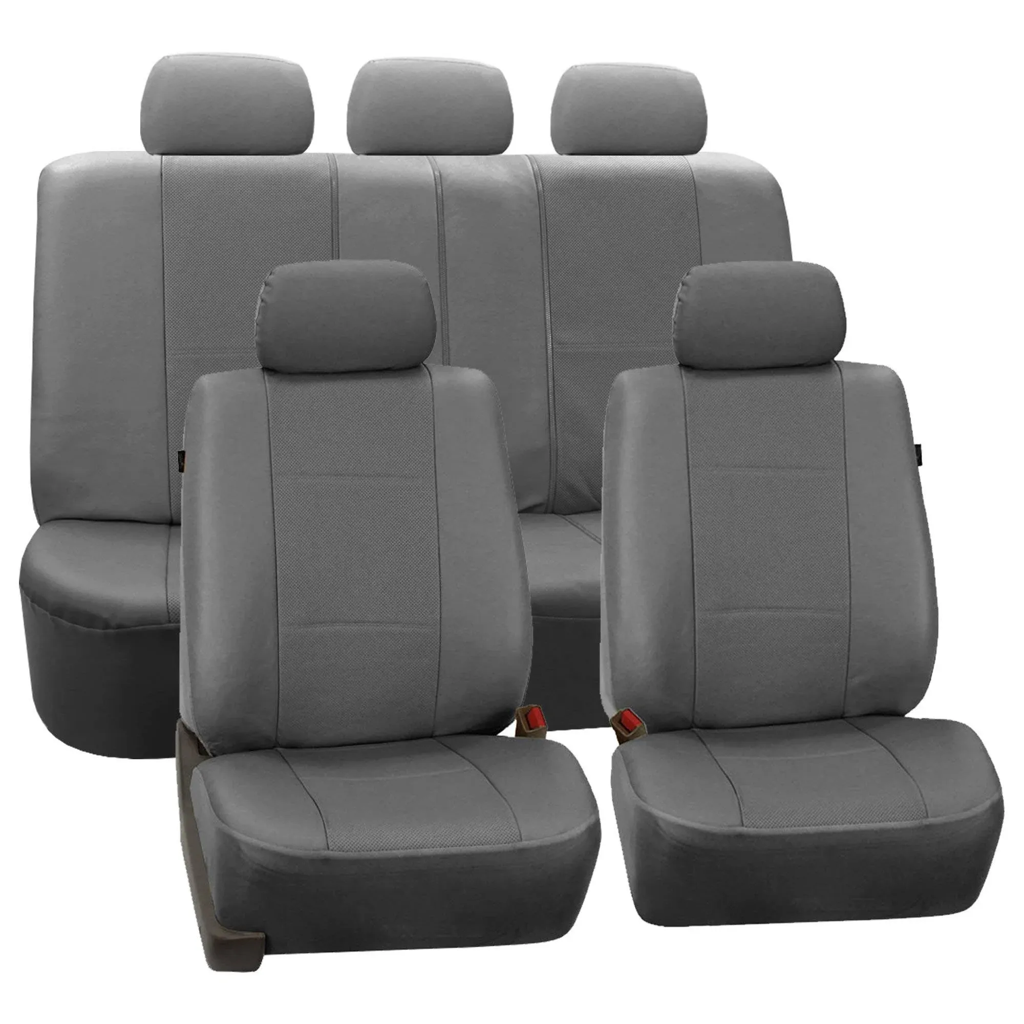 FH Group Full Set Faux Leather Car Seat Covers for Low Back Front Seat Covers, Airbag Compatible, Split Bench Rear Seat, Universal Fit for SUV, Sedan, Gray