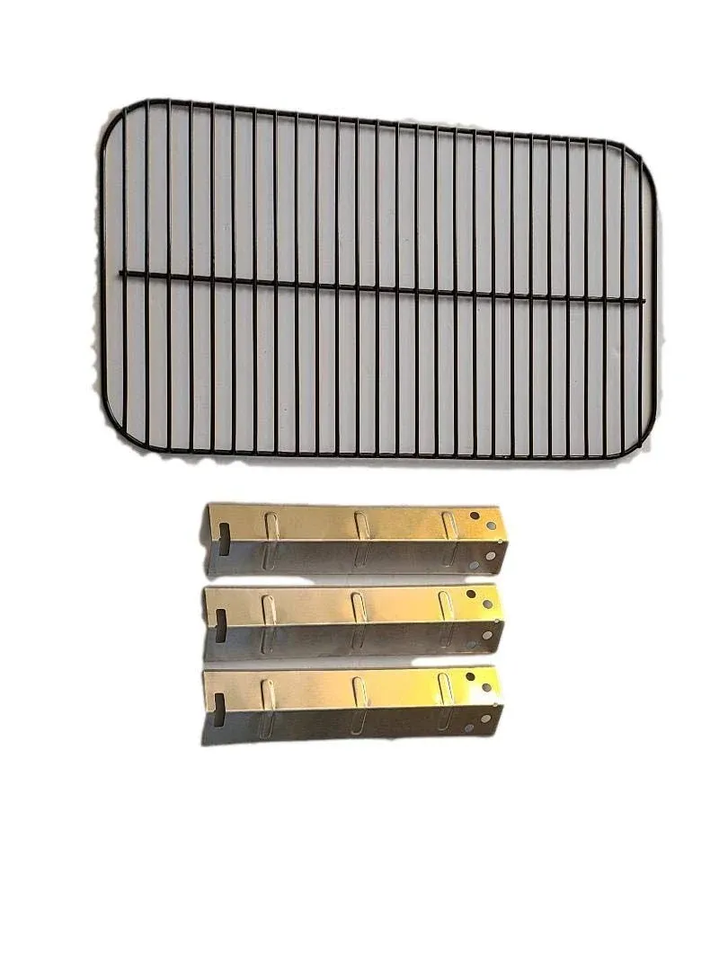 Outdoor Bazaar Set of Porcelain Cooking Grid and 3 x Stainless Steel Heat Plates for Walmart Expert Grill 3 Burner XG10-101-002-02 Model, Expert Grill Replacement Parts 3 Burner, Expert Grill Parts