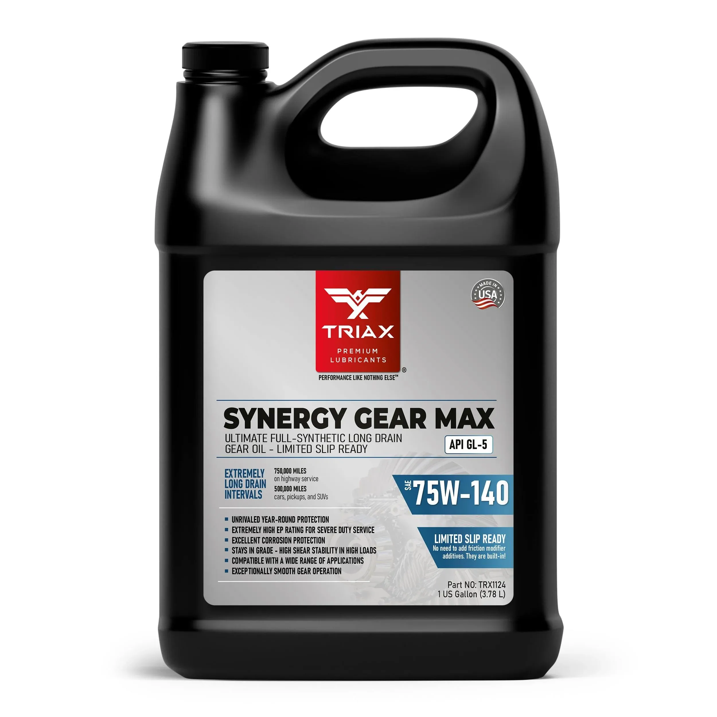 TRIAX Synergy Gear MAX 75W-140 GL-5, PAO Synthetic Long-Drain Axle, Differential Extreme Pressure Oil, Limited Slip Ready, 750,000 Mile Rating on Highway (1 Gal)