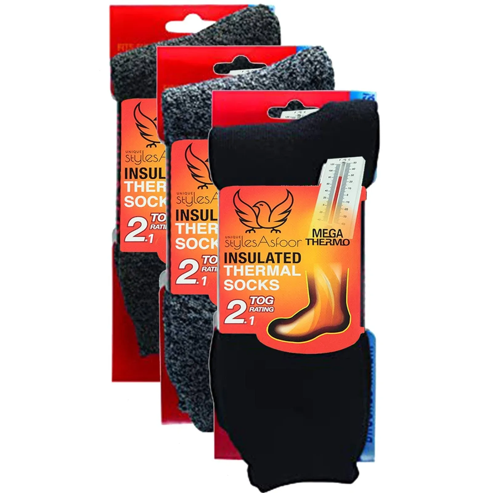 Set of 3 Thermal Socks for Men Heated Cold Weather Socks Men Warm Insulated Socks for Winter (7-12 Black, Charcoal, Grey)