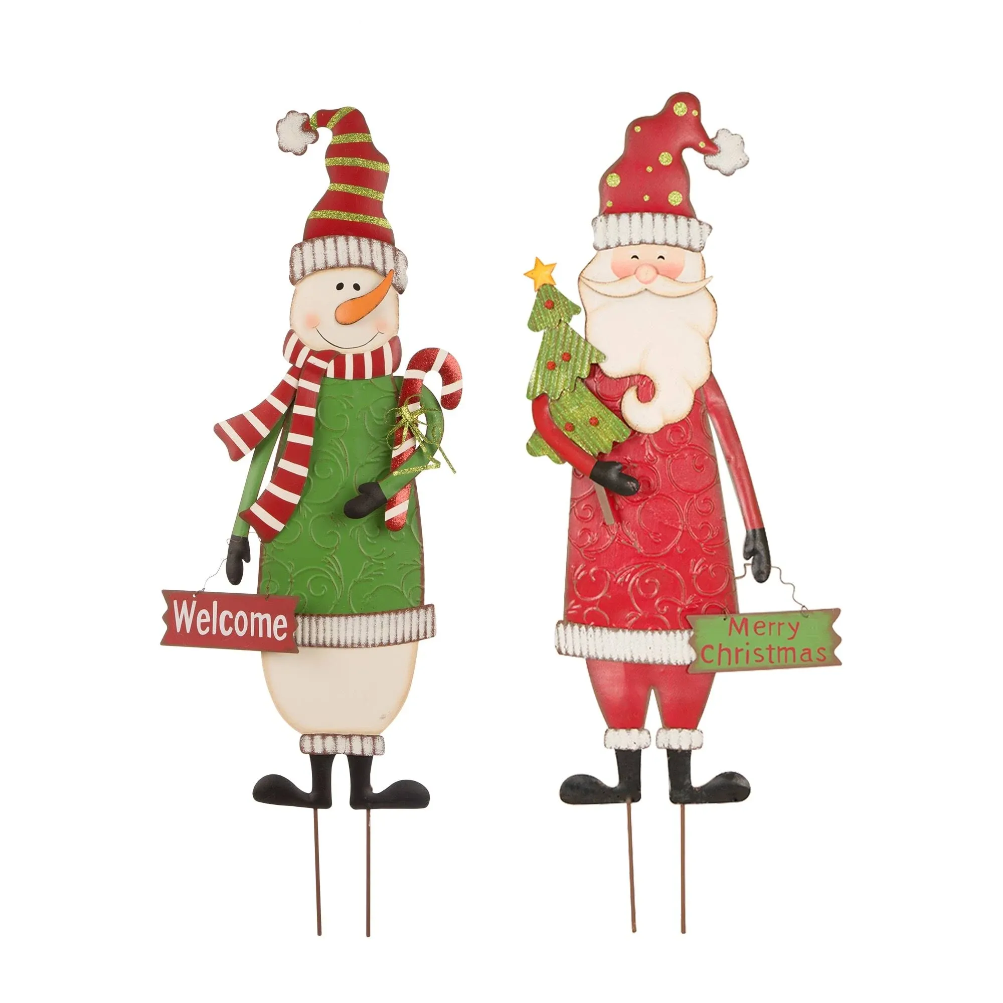 Glitzhome Snowman & Santa Yard Stake Set of 2