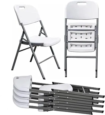 Folding Plastic Chair Commercial Grade Contoured, Two-Tier Molded Seat & Back Stackable Indoor Outdoor, Steel Frame, Heavy Duty, Used for Party, Garden, Patio, Dining, Wedding, Camping, 4 Pack