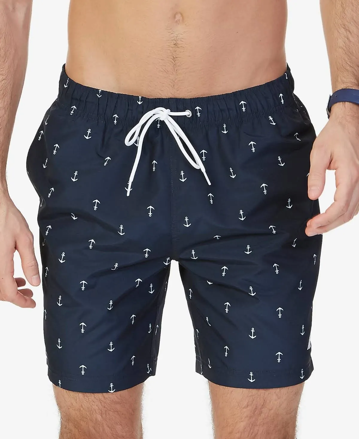 Nautica Men's Quick-Dry Anchor-Print 8" Swim Trunks - White