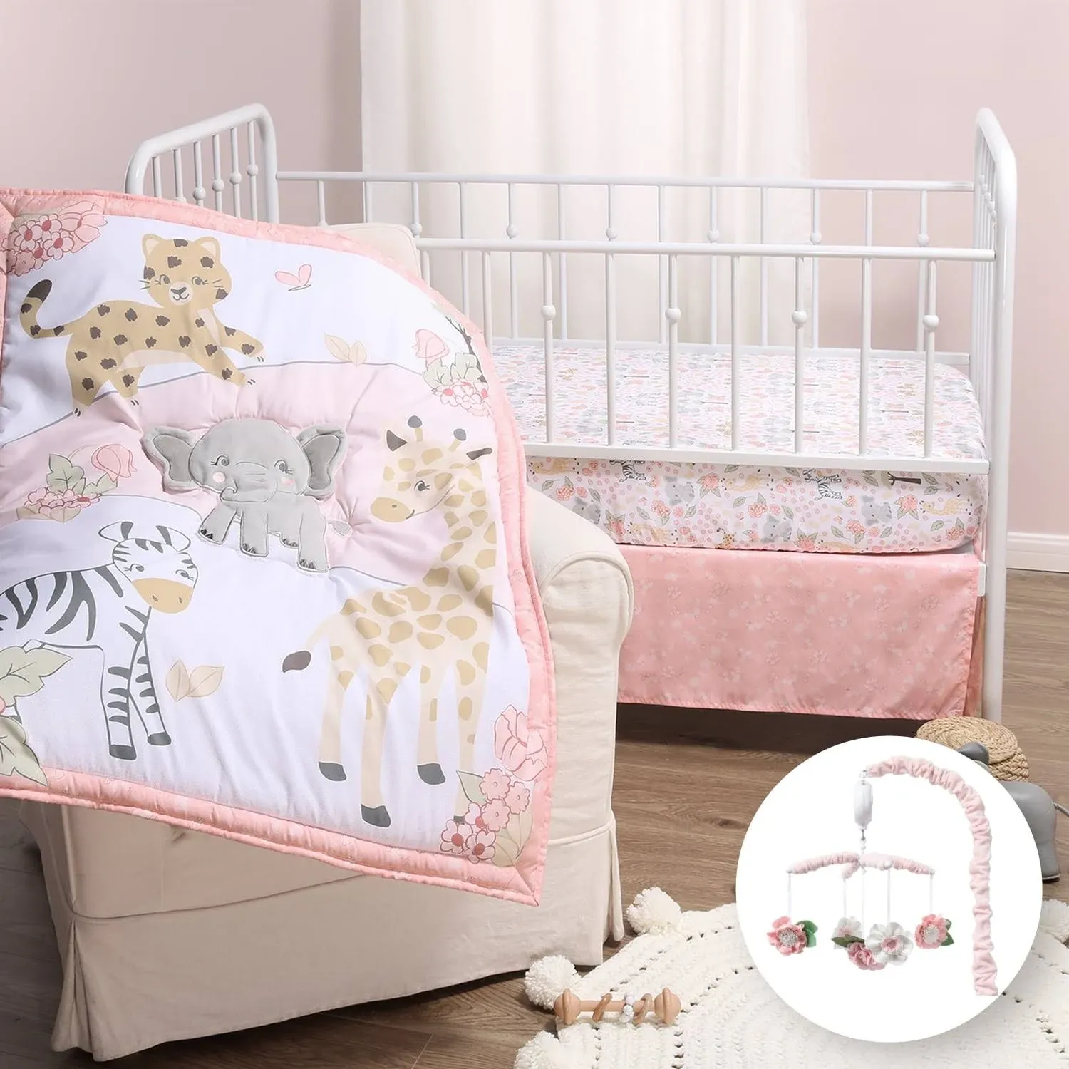 The Peanutshell Crib Bedding Set for Baby Girls, Wildest Dreams, 4 Piece Crib Set