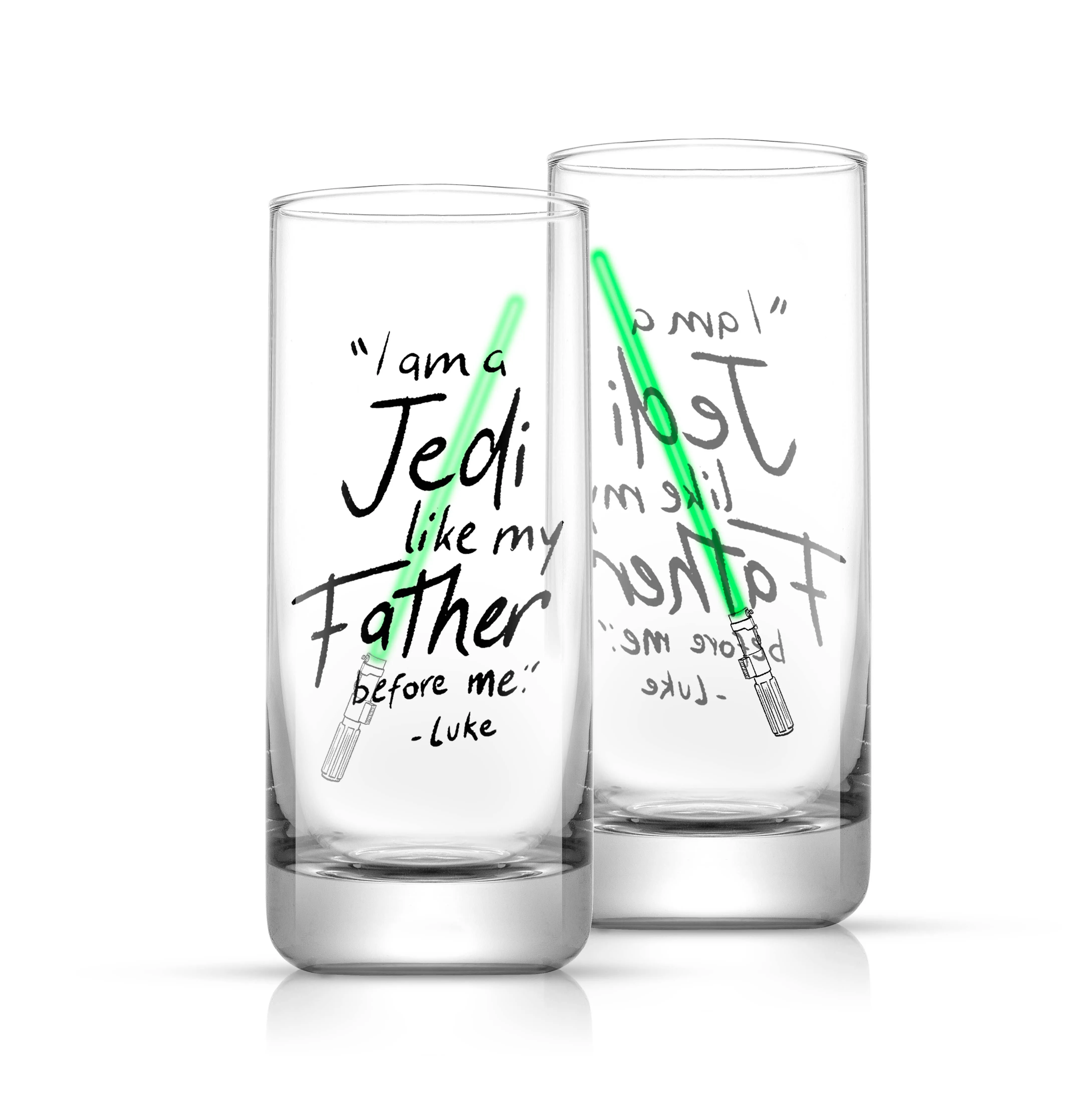 JoyJolt Star Wars Luke Skywalker Lightsaber Tall Drinking Glass - 14.2 oz - Set of 2