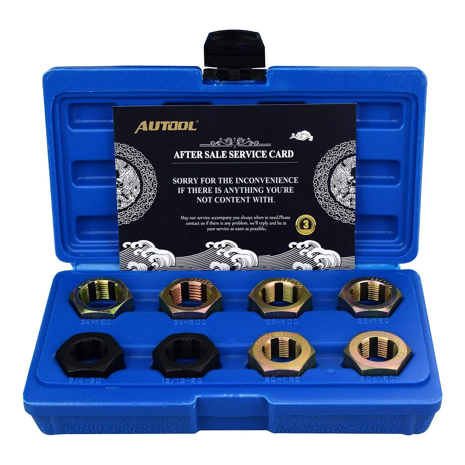 AUTOOL 8pcs Axle Spindle Rethreading Tool Set, Thread Chaser Set, Thread Repair Tool Thread Rethreading Restorer Tool M20 M22 M24 & UNF 13/16”3/4”x20UNF