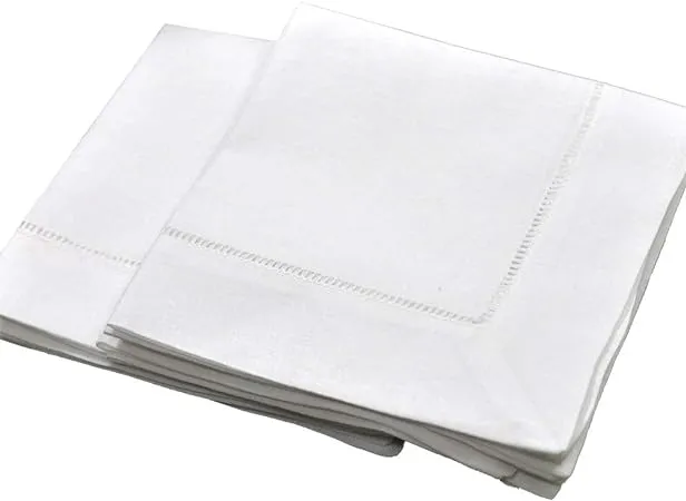 White Linen Hemstitched Tea Napkins Set of 6 12" X 12" Hem Stitch Cloth Napkin