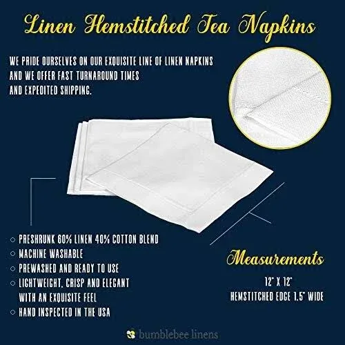 Bumblebee Linens White Linen Hemstitched Tea Napkins (Set of 6)