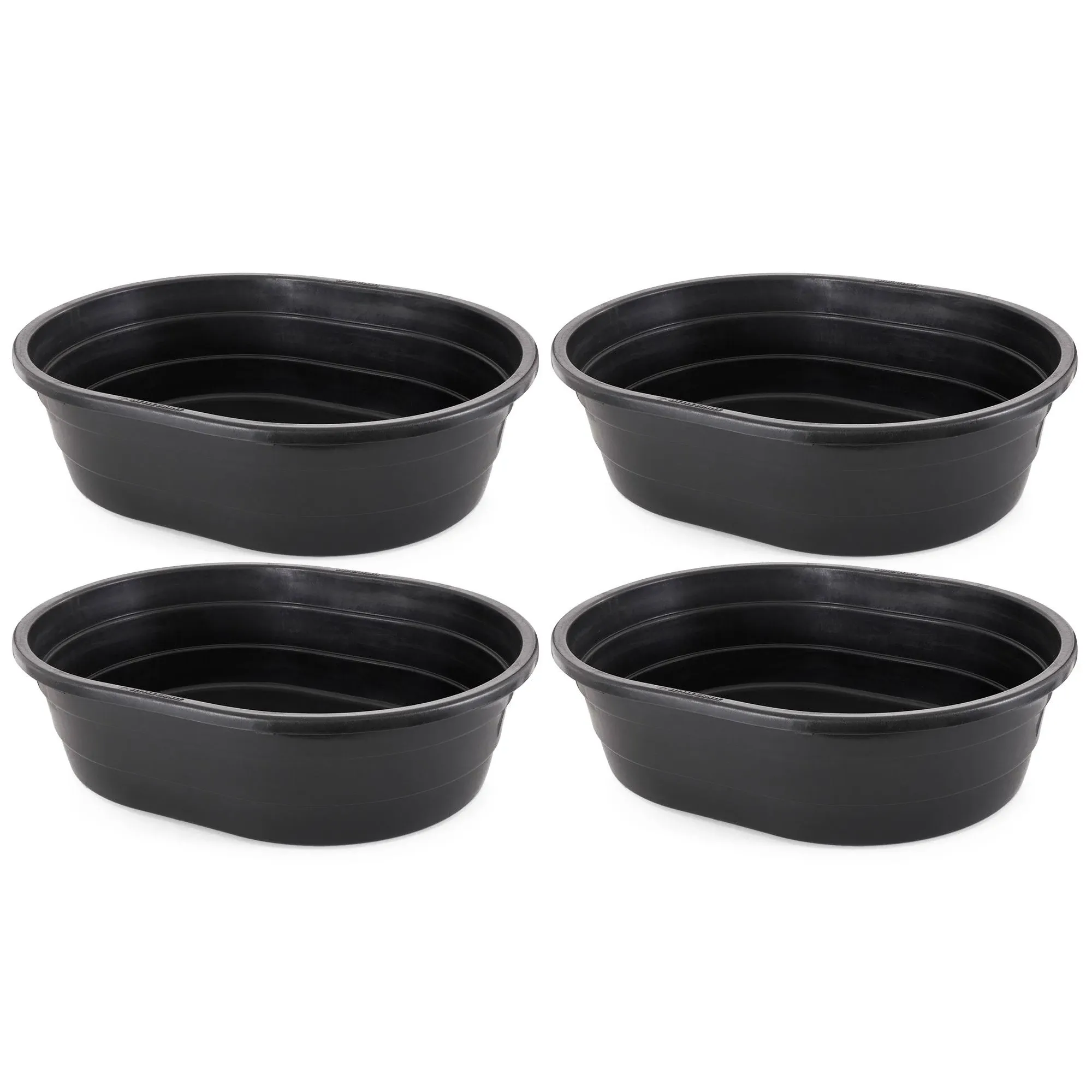 Little Giant 15 Gal Poly Plastic Oval Stock Water Tank Trough, Black (4 Pack)