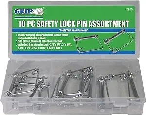 Grip 16280 Square Safety Lock Pin PTO Spring Coupler Assortment, 10pc