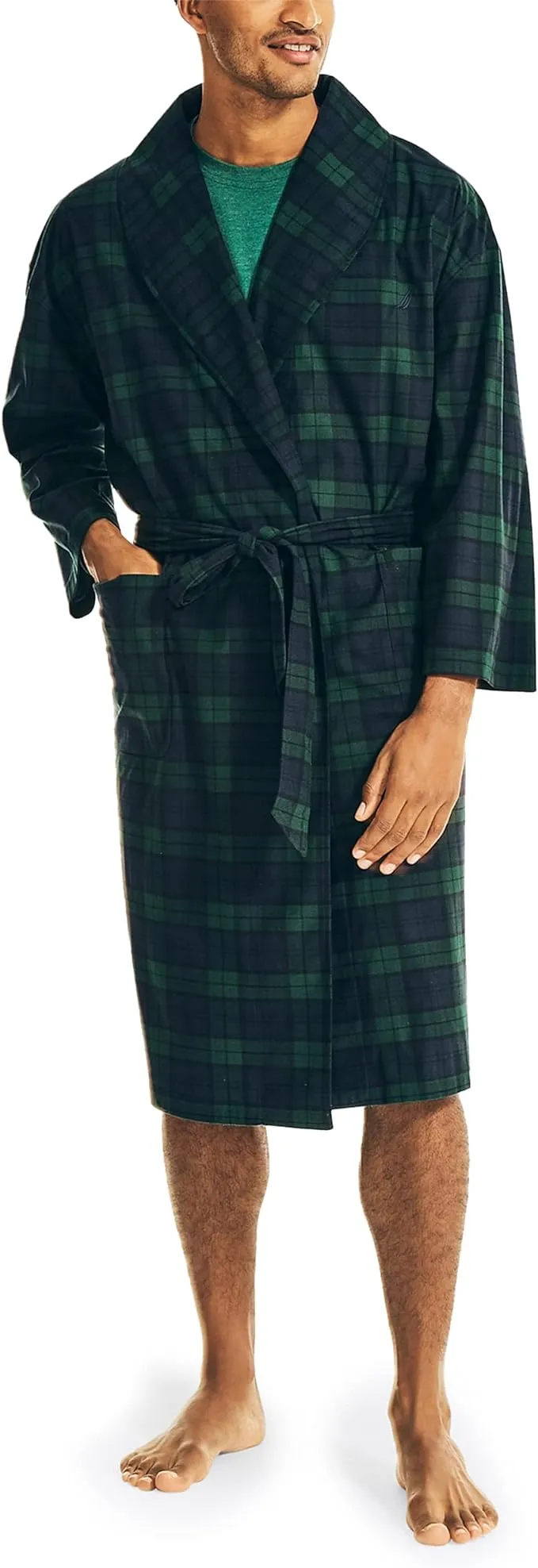 Nautica Men's Sustainably Crafted Plaid Robe,Emerald Yard,One Size