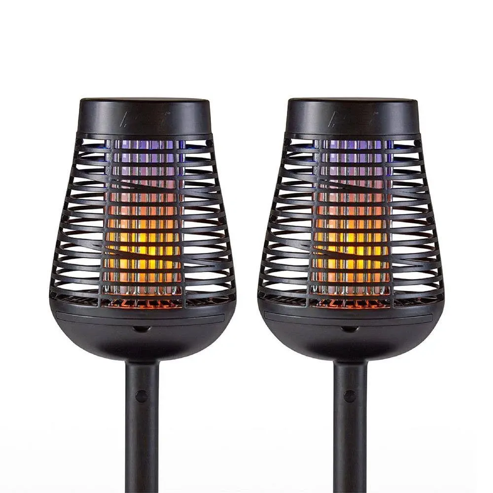 PIC Solar Insect Killer Torch (DFST), Bug Zapper and Flame Accent Light, Kills Bugs on Contact - Twin Pack