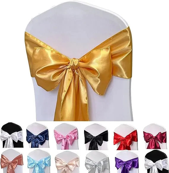 BalsaCircle 50 Champagne Satin Chair Sashes Bows Ties Wedding Decorations Party Chair Covers Banquet