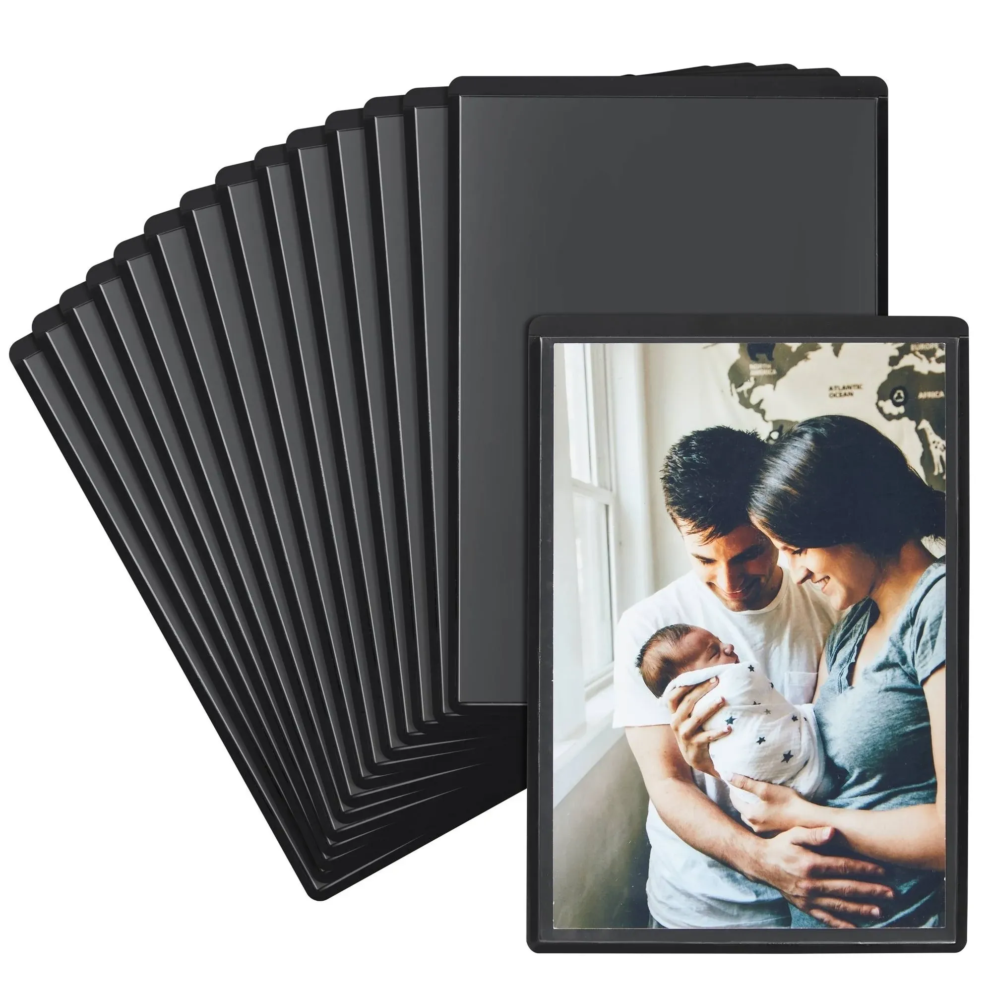 Juvale 15 Pack 4x6 Black Magnetic Picture Frames for Refrigerator with Clear Cover