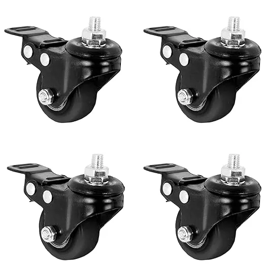 VIVO 1.5 inch M8 Threaded Locking Caster Wheels, Set of 4, Swivel, Rubber Base, Brake, Used for Standing Desk Frames, TV Stands, Carts, and More, PT-ST-015C