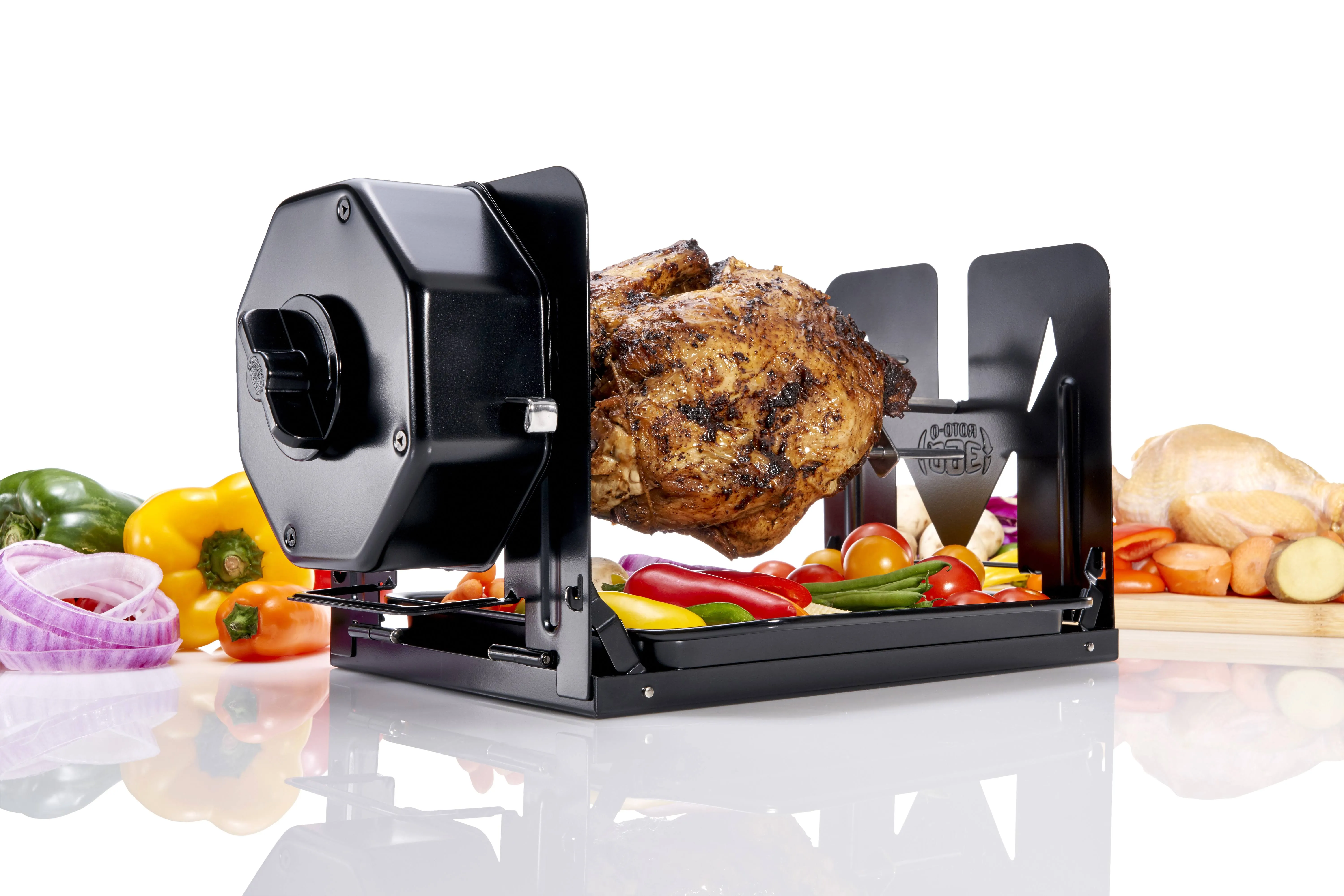 ROTO-Q 360 (Stainless Steel) | The Worlds First Non Electric Self-Rotating Rotisserie | NON ELECTRIC | NO BATTERY | Compatible with Oven, Grill, Smoker, Fire Pit. Self Rotating Spit Roaster for Chicken, Shawarma, and 5lbs Foods