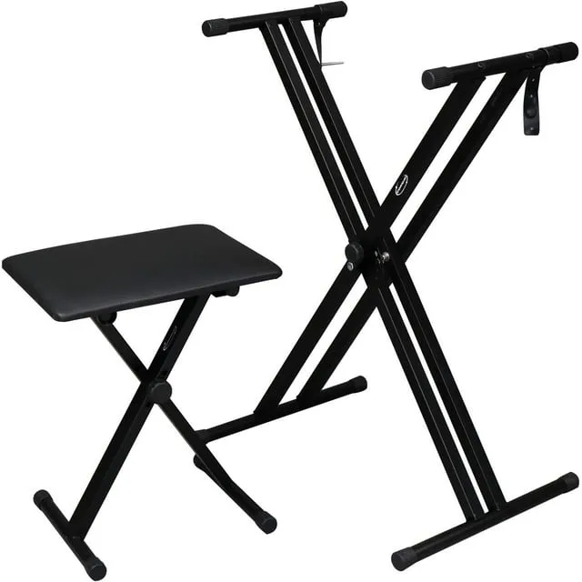 Heavy Duty Keyboard Stand and Bench, Adjustable Height and Portable (Double-X)